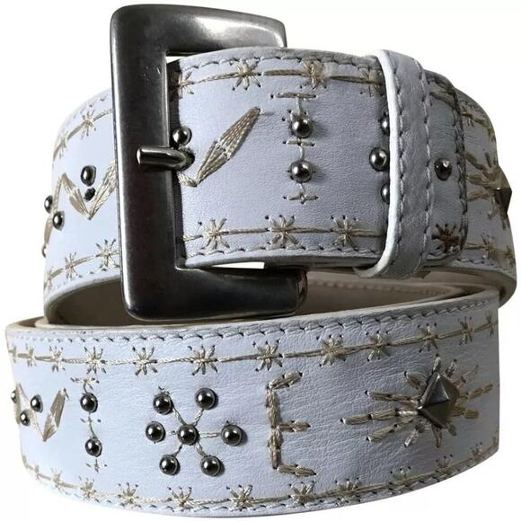 Donald Pliner Belt Winter White Leather Embellished Metal Studs New NWT $225 main image 4